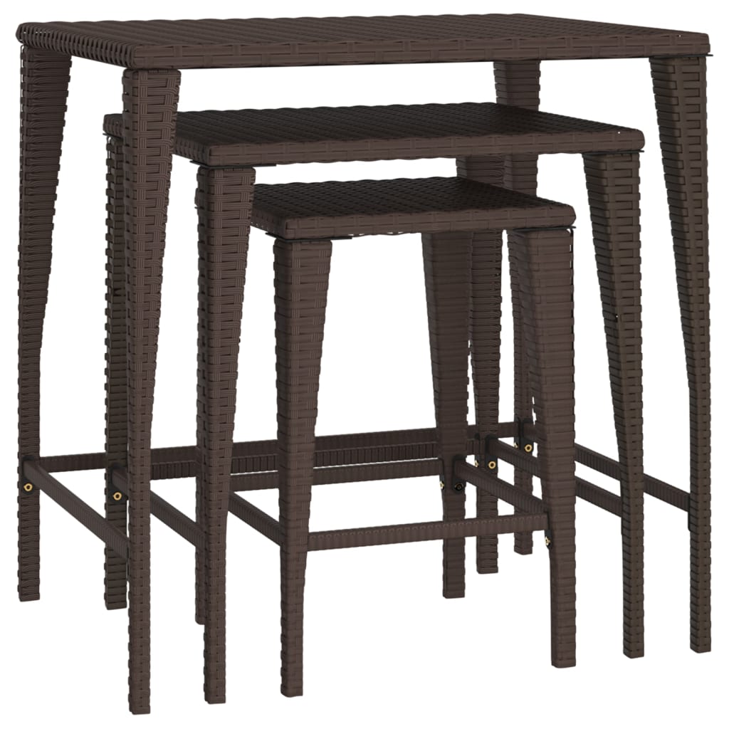 Nesting Tables 3 pcs Brown Poly Rattan