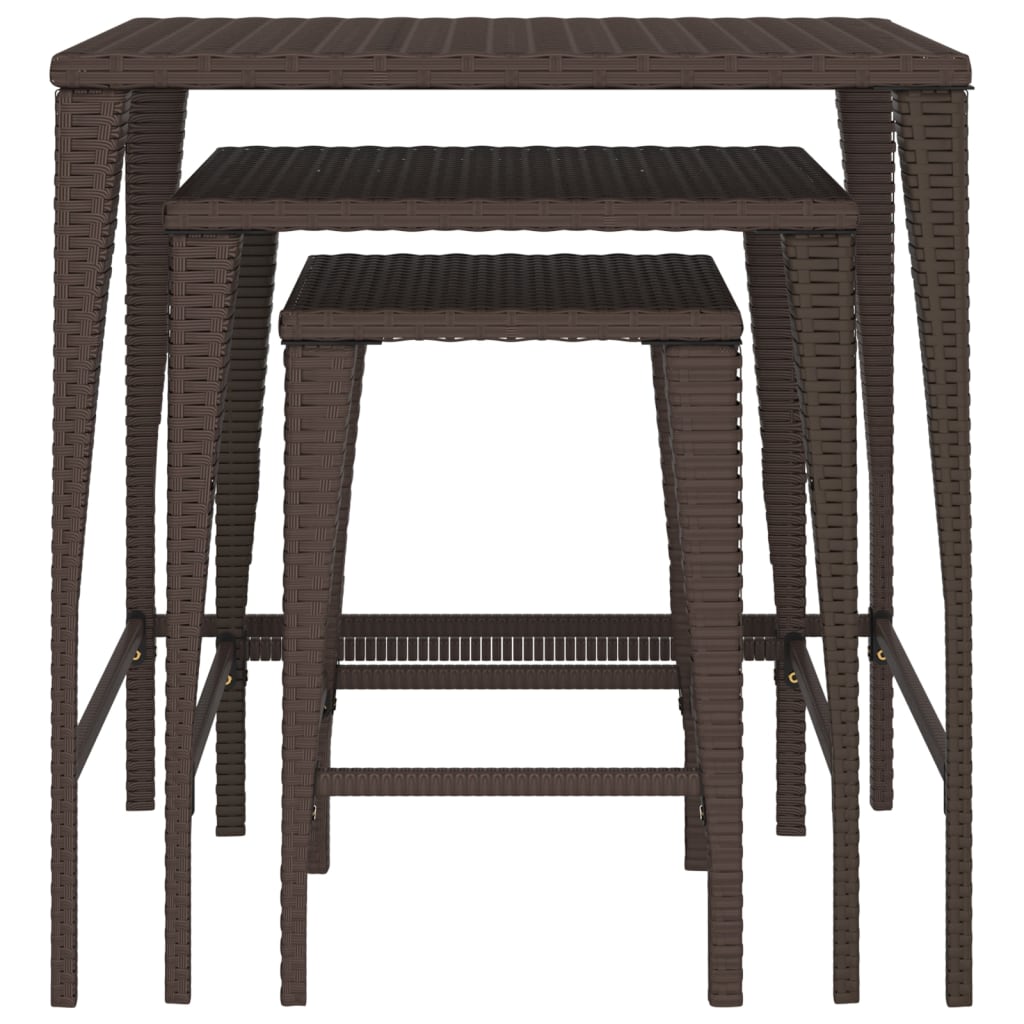 Nesting Tables 3 pcs Brown Poly Rattan