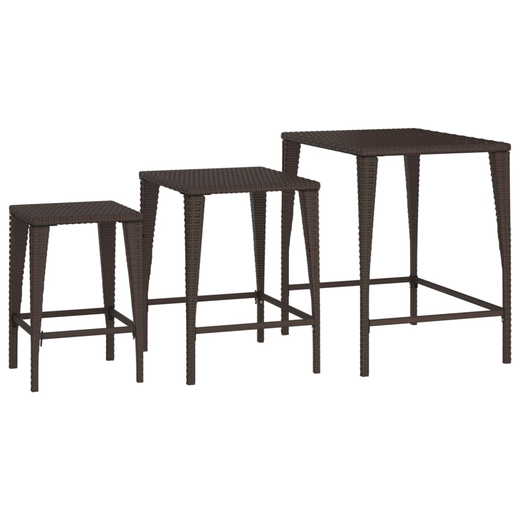 Nesting Tables 3 pcs Brown Poly Rattan