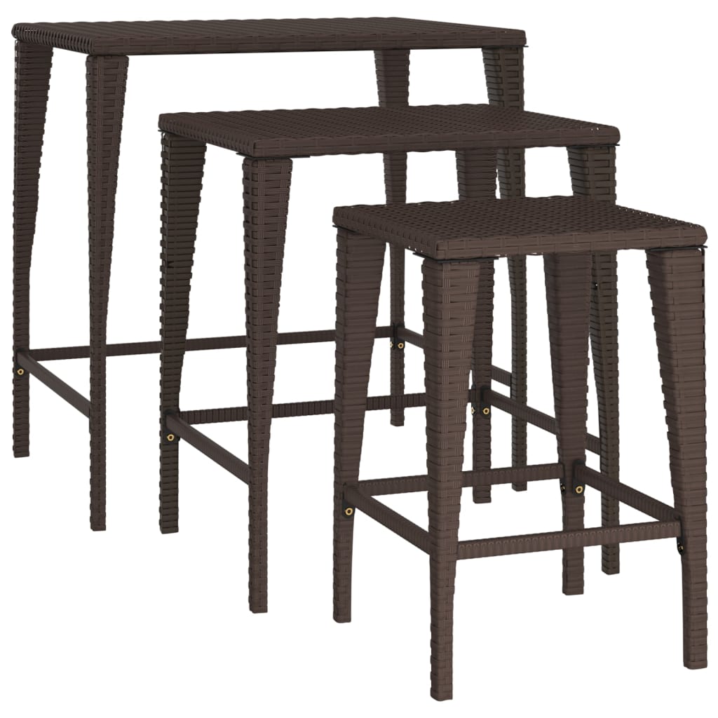 Nesting Tables 3 pcs Brown Poly Rattan