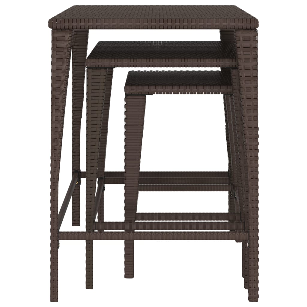 Nesting Tables 3 pcs Brown Poly Rattan