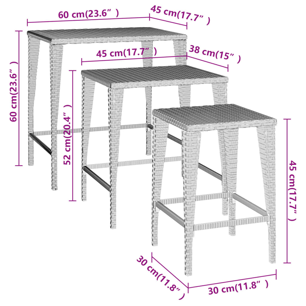 Nesting Tables 3 pcs Brown Poly Rattan