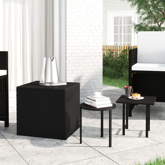 Side Tables 3 pcs Black Poly Rattan