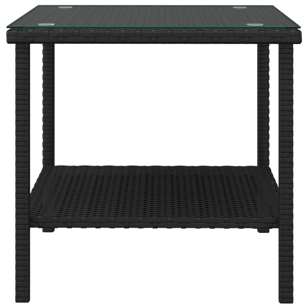 Side Table Black 45x45x45 cm Poly Rattan and Tempered Glass