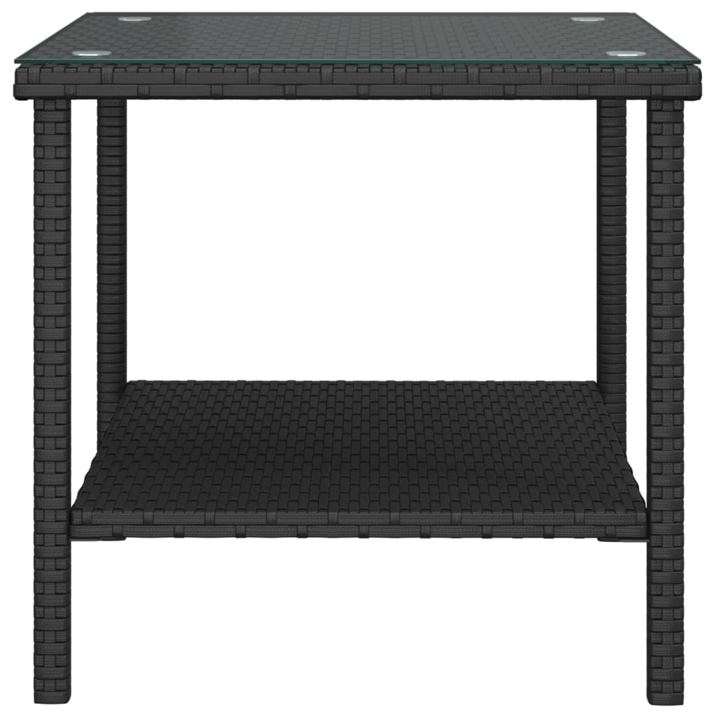 Side Table Black 45x45x45 cm Poly Rattan and Tempered Glass