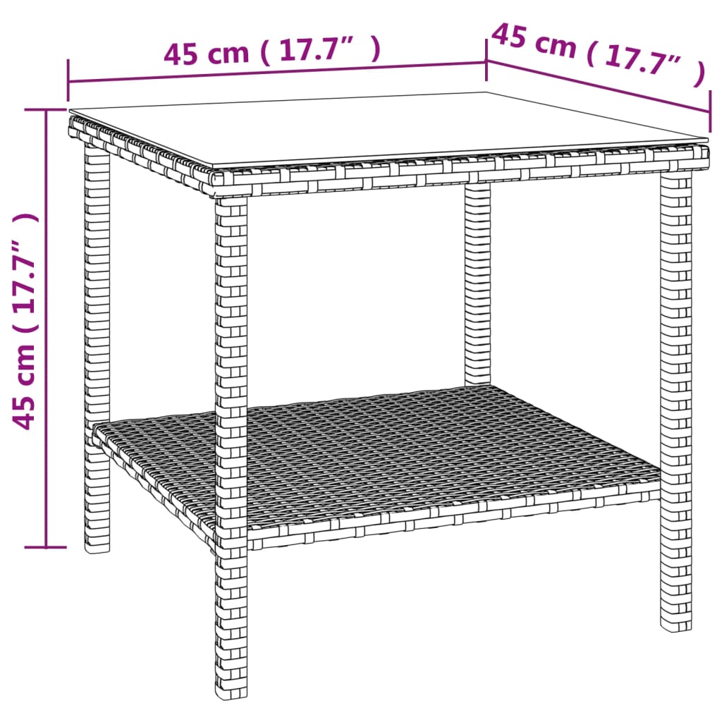 Side Table Black 45x45x45 cm Poly Rattan and Tempered Glass