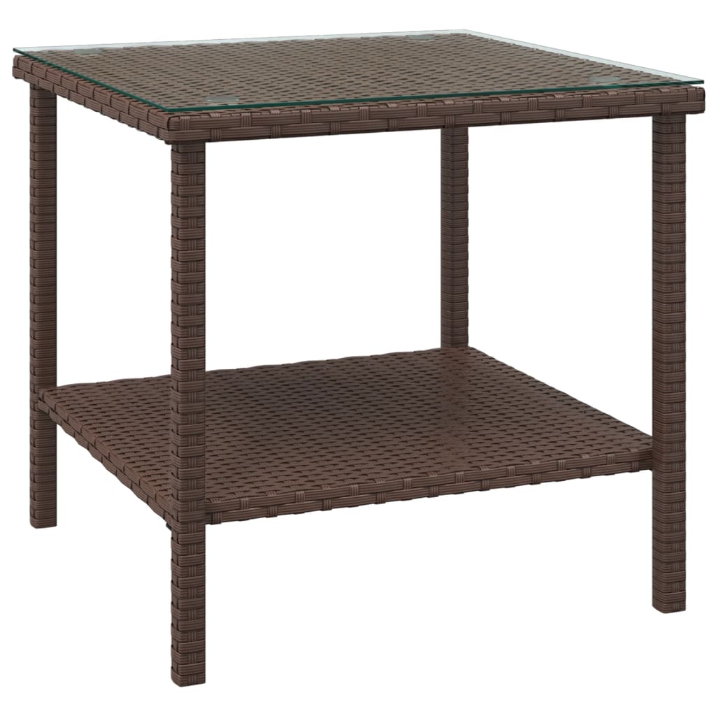 Side Table Brown 45x45x45 cm Poly Rattan and Tempered Glass