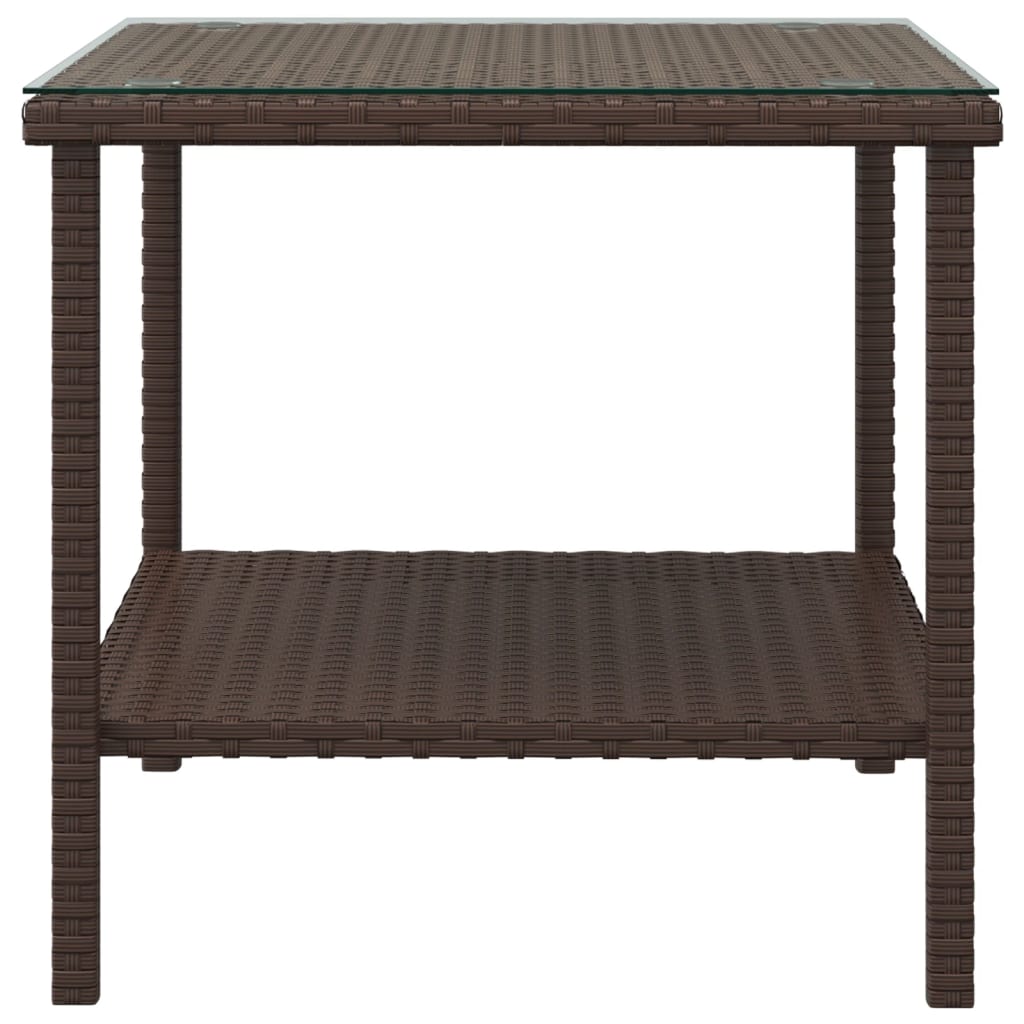 Side Table Brown 45x45x45 cm Poly Rattan and Tempered Glass