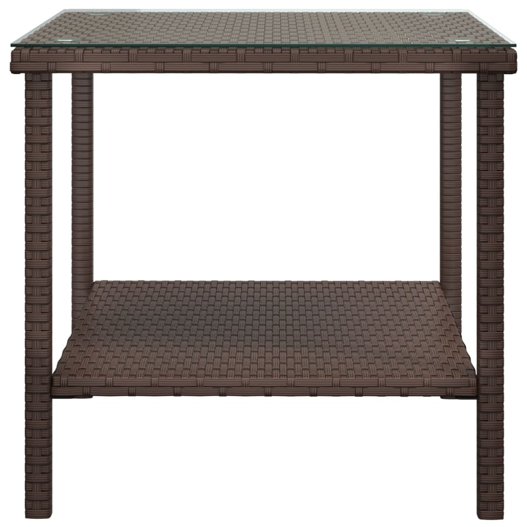 Side Table Brown 45x45x45 cm Poly Rattan and Tempered Glass