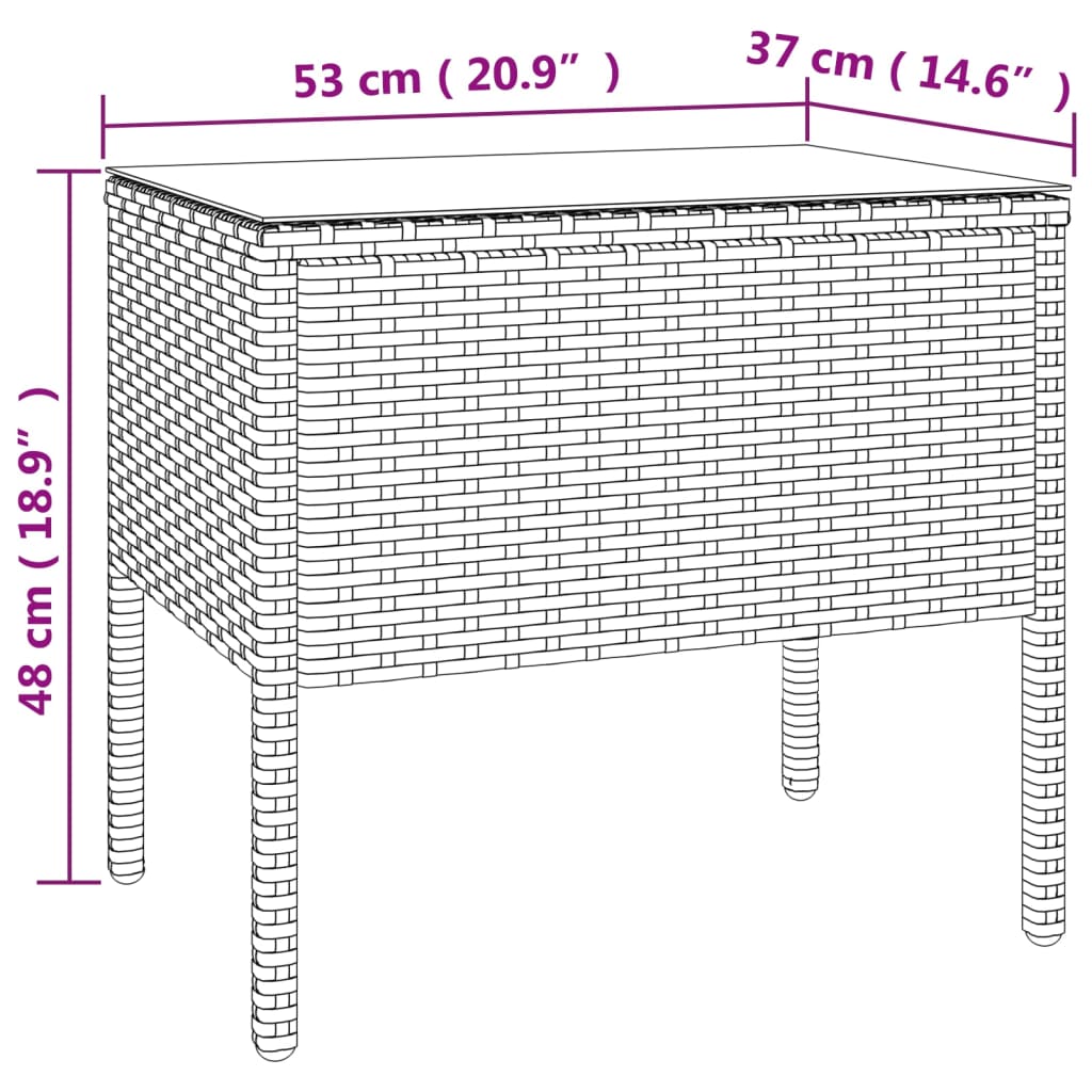 Side Table Brown 53x37x48 cm Poly Rattan and Tempered Glass