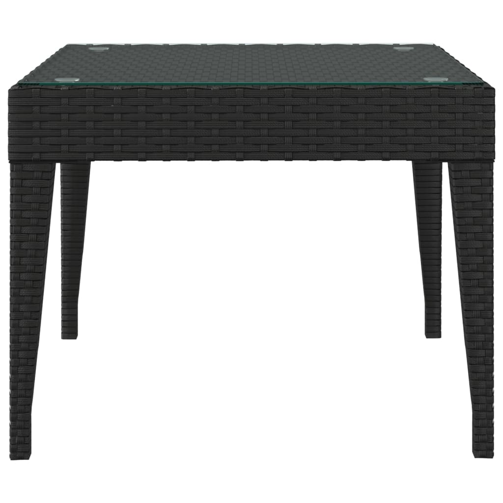 Side Table Black 50x50x38 cm Poly Rattan and Tempered Glass