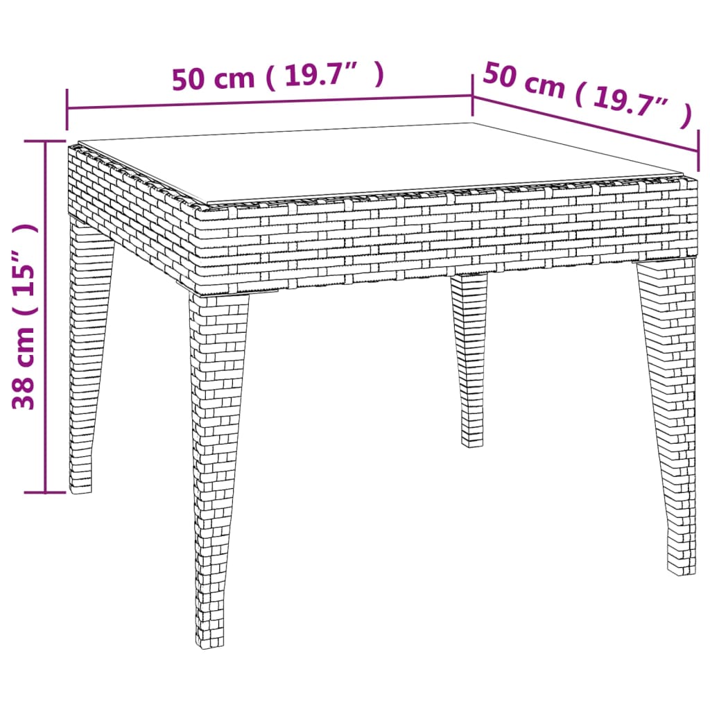 Side Table Black 50x50x38 cm Poly Rattan and Tempered Glass