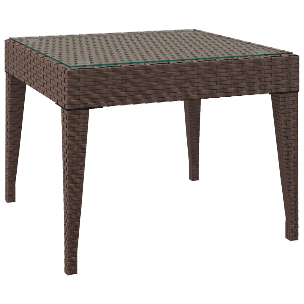 Side Table Brown 50x50x38 cm Poly Rattan and Tempered Glass