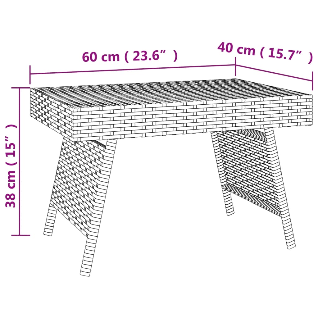 Foldable Side Table Black 60x40x38 cm Poly Rattan