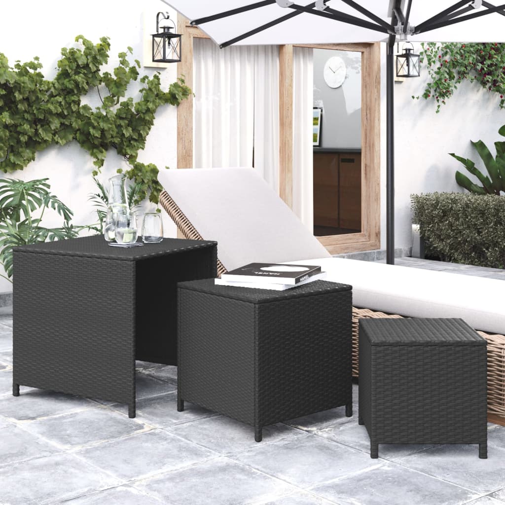 Nesting Tables 3 pcs Black Poly Rattan