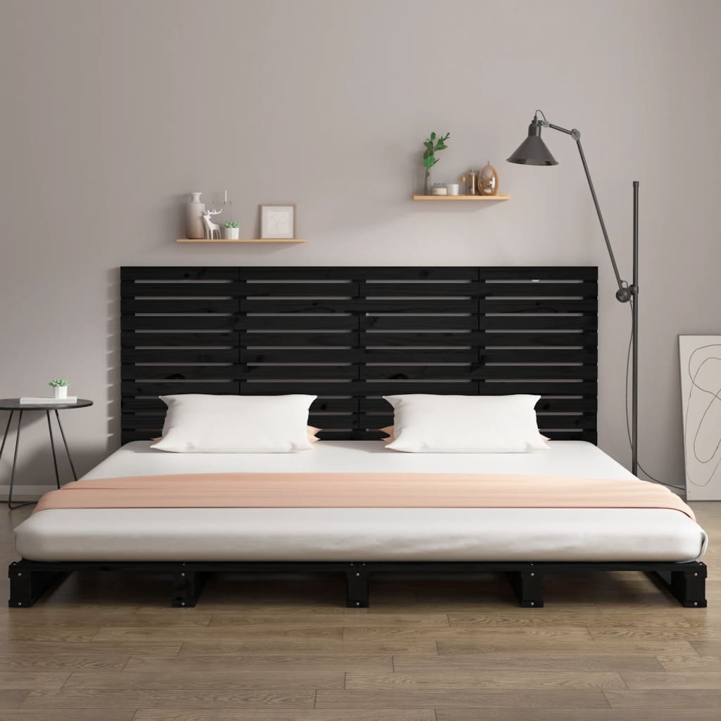 Wall Headboard Black 186x3x91.5 cm Solid Wood Pine