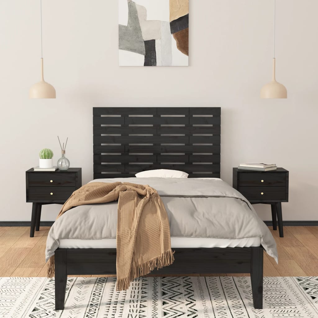 Wall Headboard Black 96x3x63 cm Solid Wood Pine