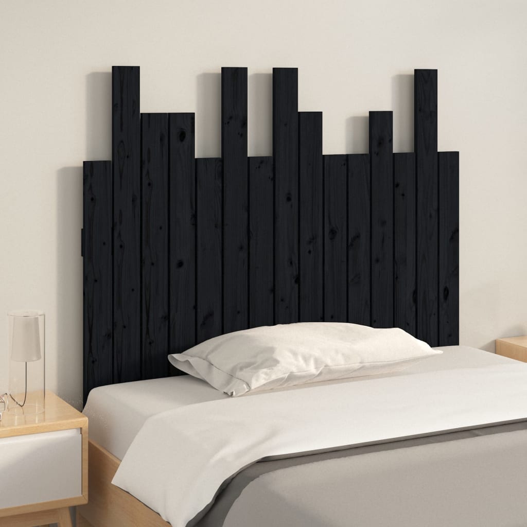 Wall Headboard Black 95.5x3x80 cm Solid Wood Pine