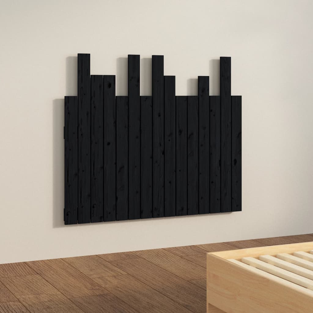 Wall Headboard Black 95.5x3x80 cm Solid Wood Pine