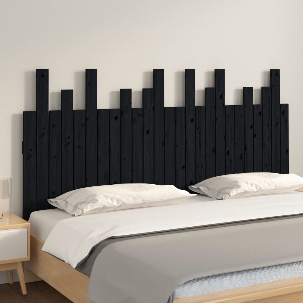 Wall Headboard Black 159.5x3x80 cm Solid Wood Pine