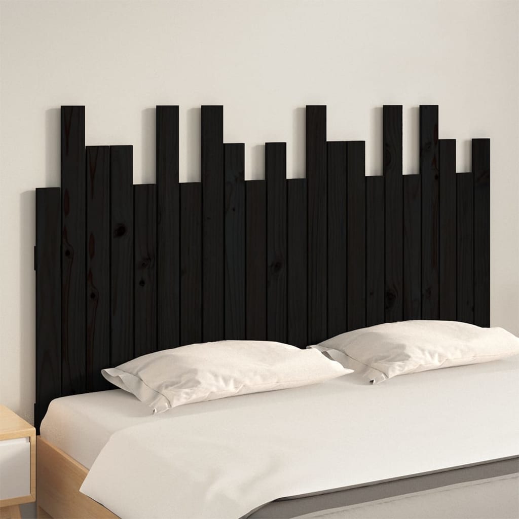 Wall Headboard Black 140x3x80 cm Solid Wood Pine