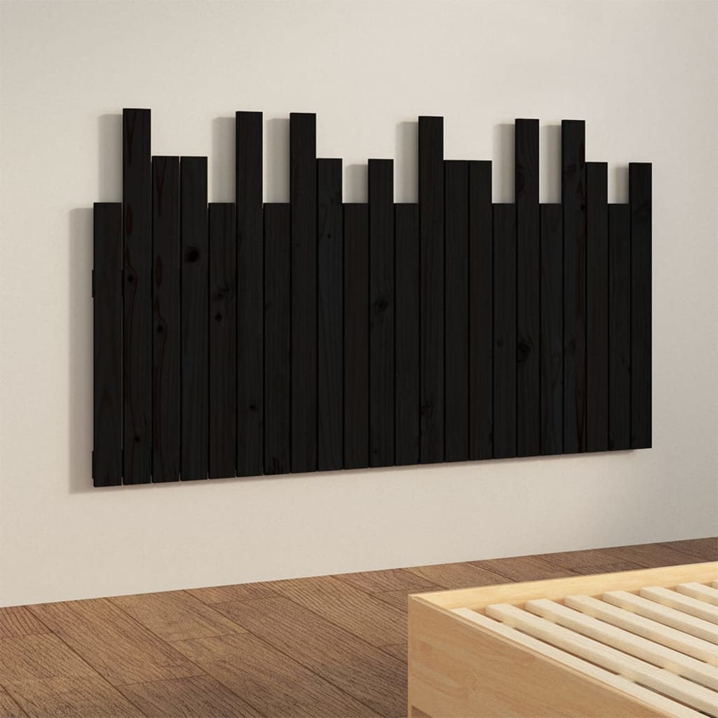 Wall Headboard Black 140x3x80 cm Solid Wood Pine