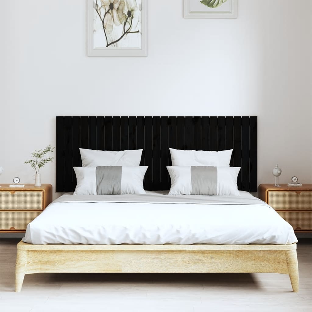 Wall Headboard Black 159.5x3x60 cm Solid Wood Pine