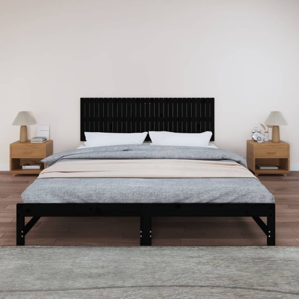 Wall Headboard Black 185x3x60 cm Solid Wood Pine