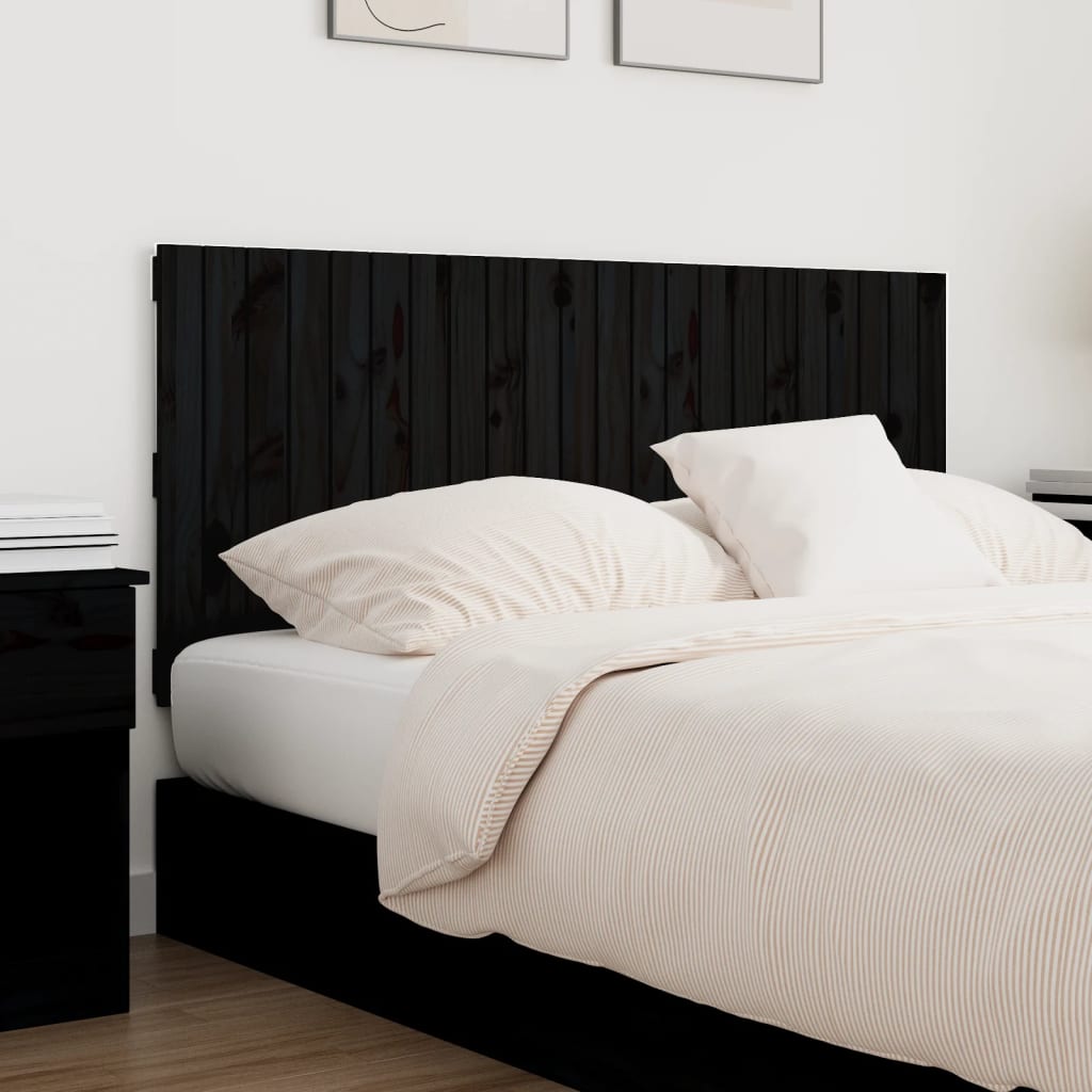 Wall Headboard Black 140x3x60 cm Solid Wood Pine