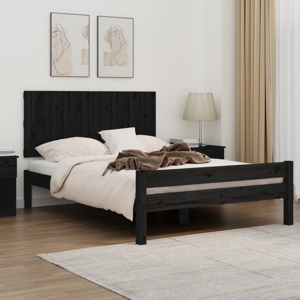 Wall Headboard Black 140x3x60 cm Solid Wood Pine