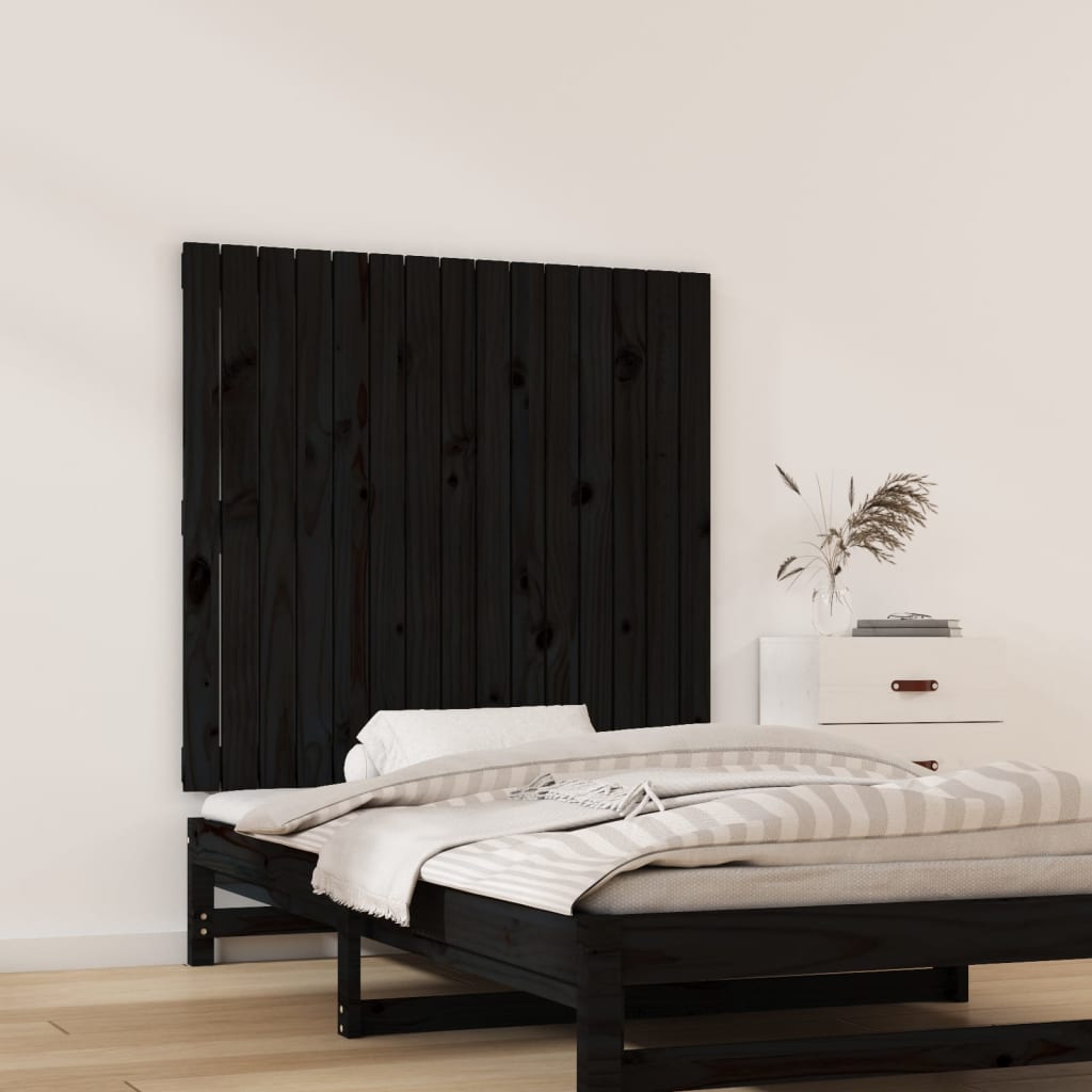 Wall Headboard Black 95.5x3x90 cm Solid Wood Pine