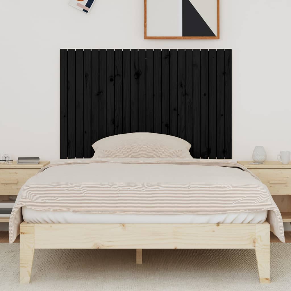 Wall Headboard Black 140x3x90 cm Solid Wood Pine