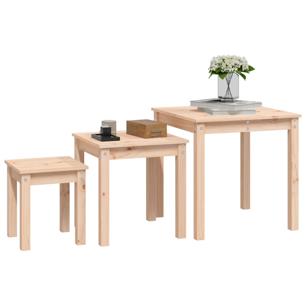 Nesting Tables 3 pcs Solid Wood Pine