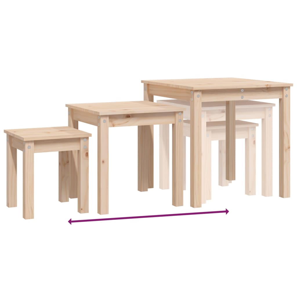 Nesting Tables 3 pcs Solid Wood Pine