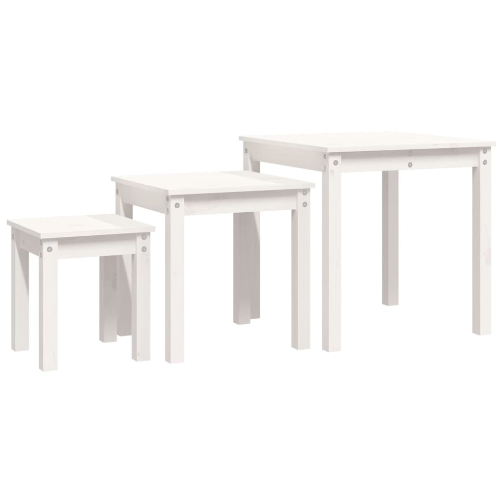 Nesting Tables 3 pcs White Solid Wood Pine