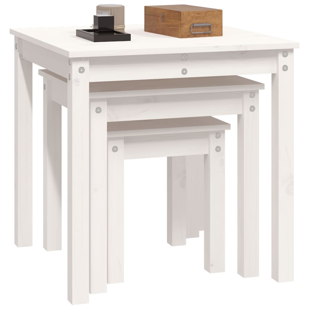 Nesting Tables 3 pcs White Solid Wood Pine