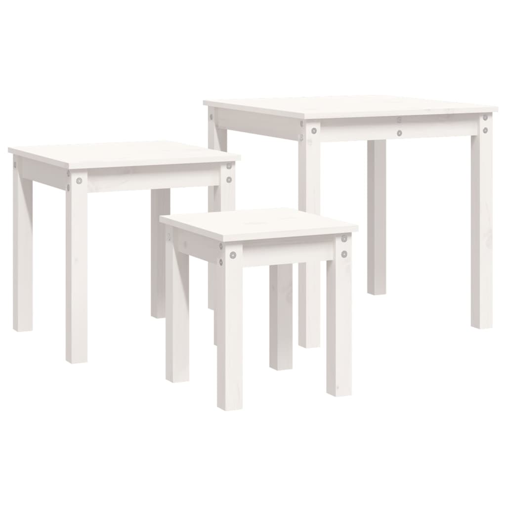 Nesting Tables 3 pcs White Solid Wood Pine