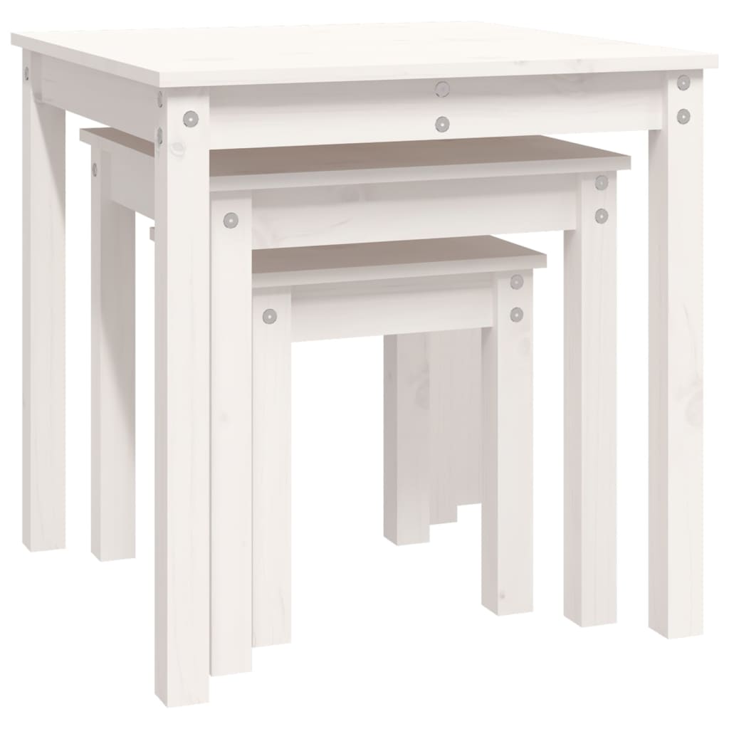 Nesting Tables 3 pcs White Solid Wood Pine