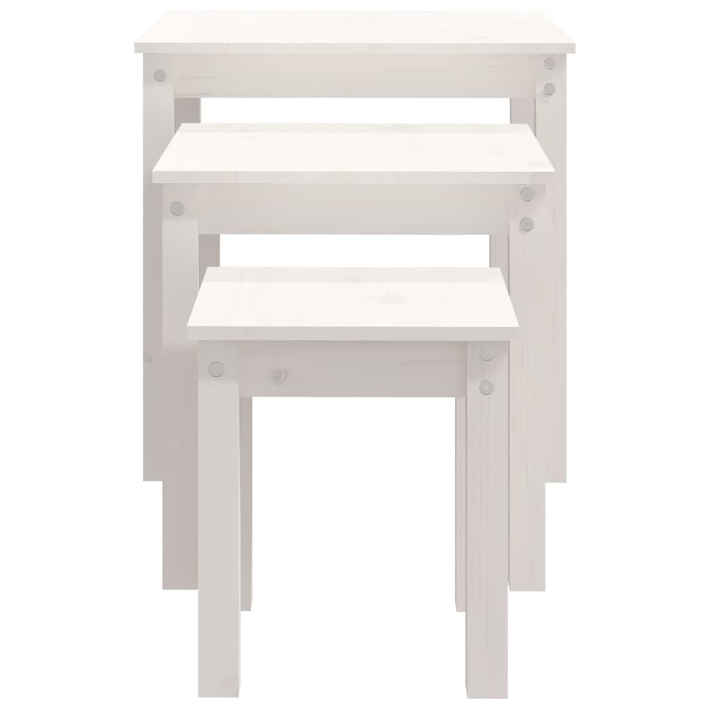 Nesting Tables 3 pcs White Solid Wood Pine