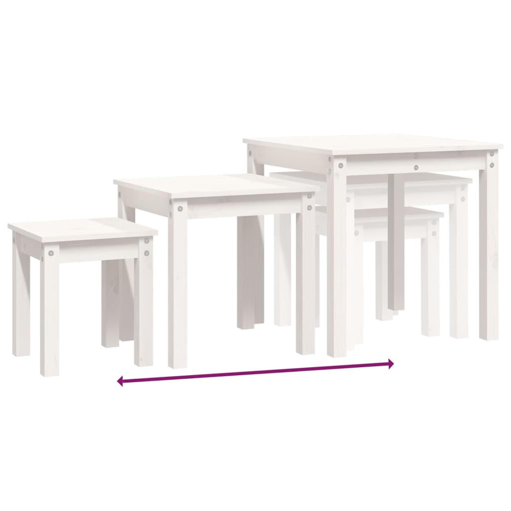 Nesting Tables 3 pcs White Solid Wood Pine