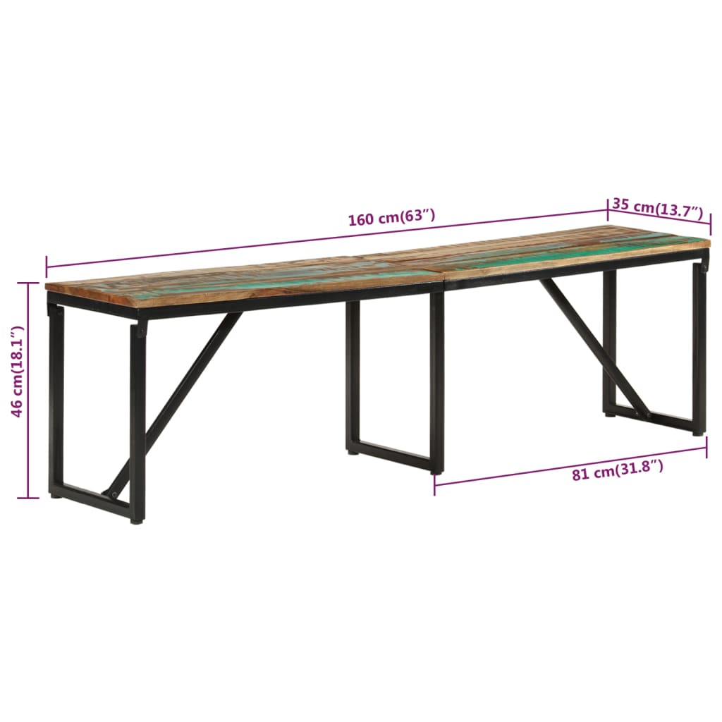 Bench 160x35x46 cm Solid Wood Reclaimed