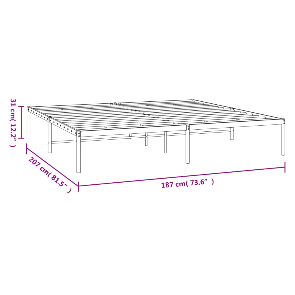 Metal Bed Frame Black 183x203 cm King Size