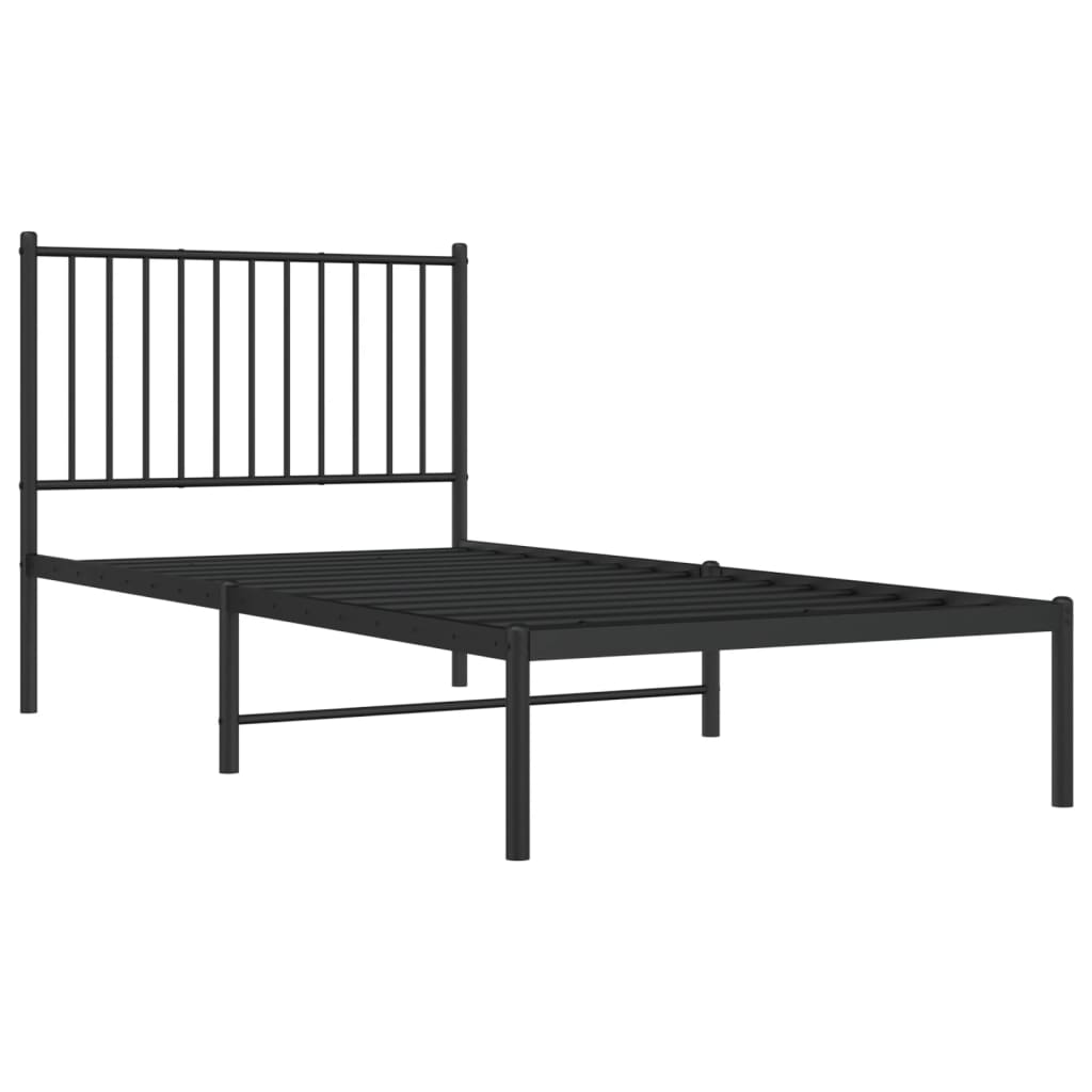 Metal Bed Frame with Headboard Black 92x187 cm Single