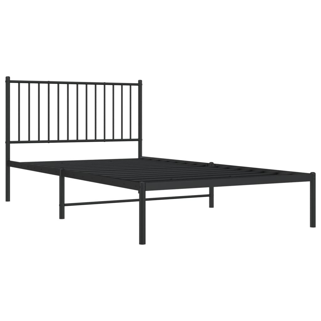 Metal Bed Frame with Headboard Black 107x203 cm