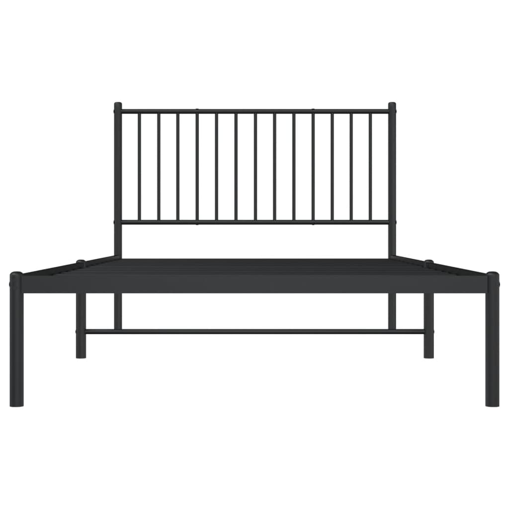 Metal Bed Frame with Headboard Black 107x203 cm