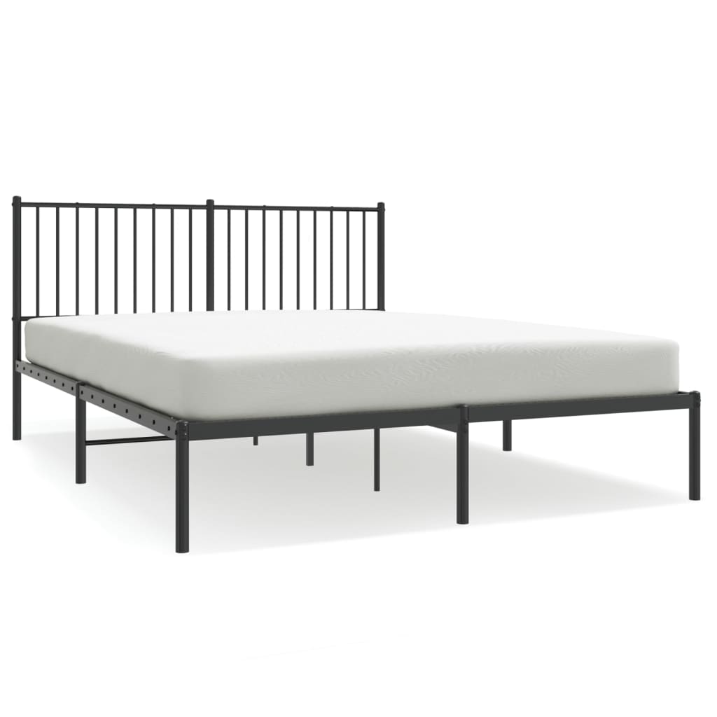 Metal Bed Frame with Headboard Black 153x203 cm Queen Size