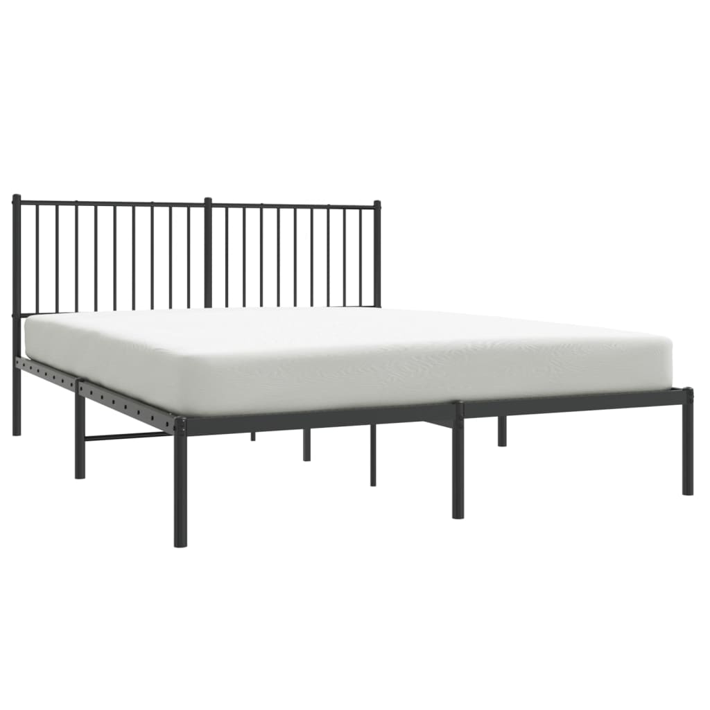 Metal Bed Frame with Headboard Black 153x203 cm Queen Size