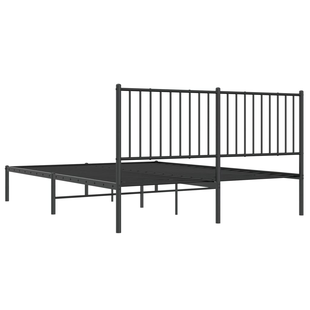 Metal Bed Frame with Headboard Black 153x203 cm Queen Size