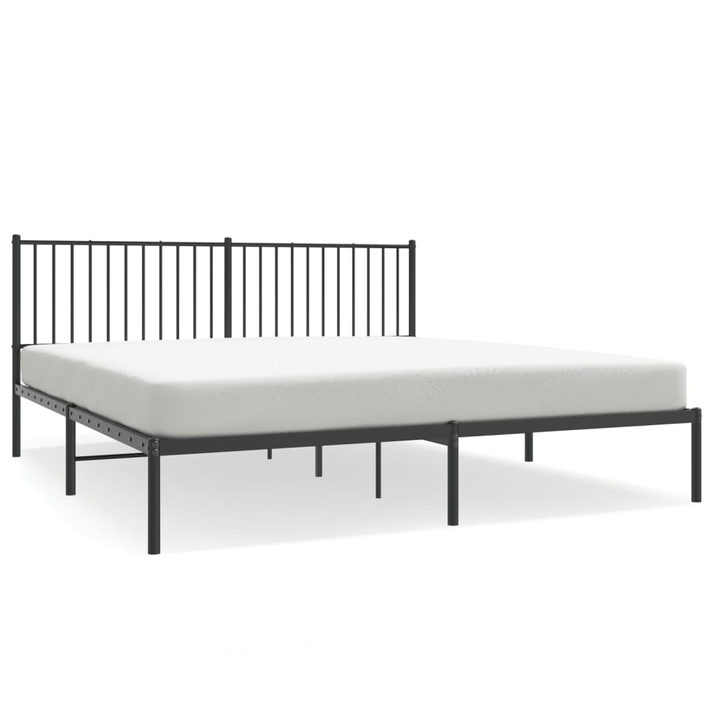 Metal Bed Frame with Headboard Black 183x203 cm King Size