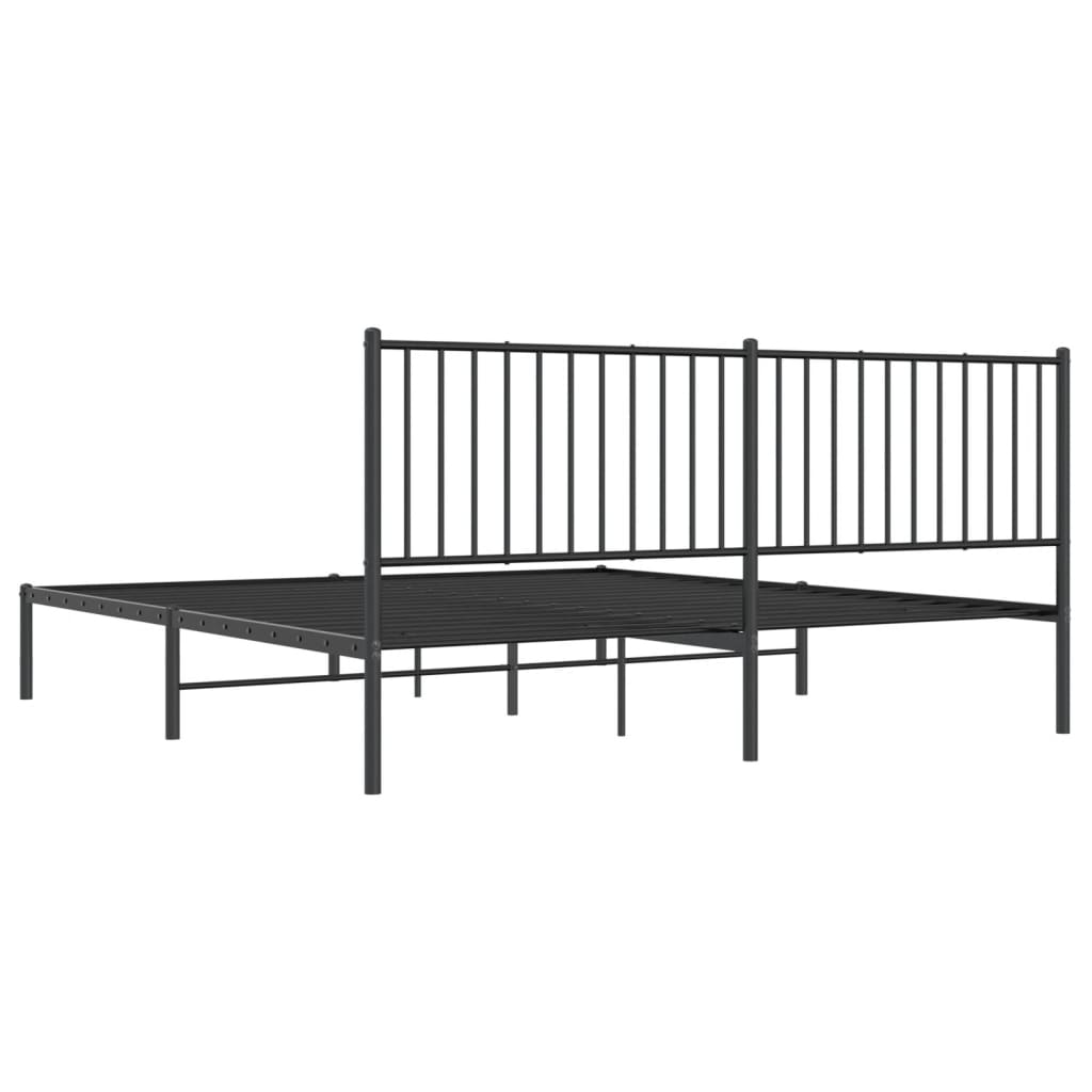 Metal Bed Frame with Headboard Black 183x203 cm King Size